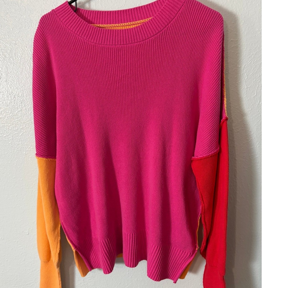 Unbranded Women Colorblock Cotton Knit Sweater Large Oversized Y2K Barbiecore